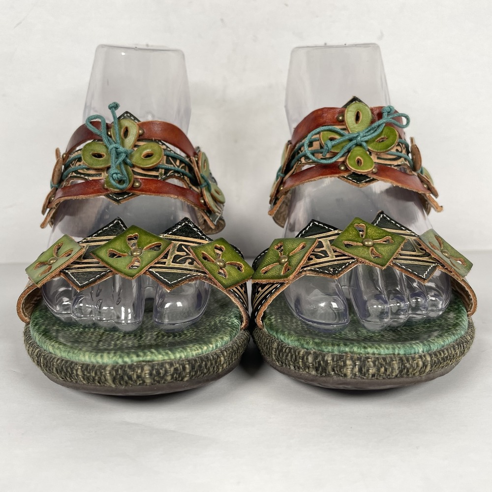 Spring Step Savory Shoes Womens Size 41 Green Leather Slide Heels Floral Slip On - Picture 3 of 10